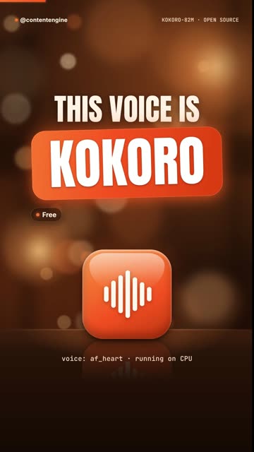 Frame from a rendered reel with warm blurred lights reading This voice is Kokoro